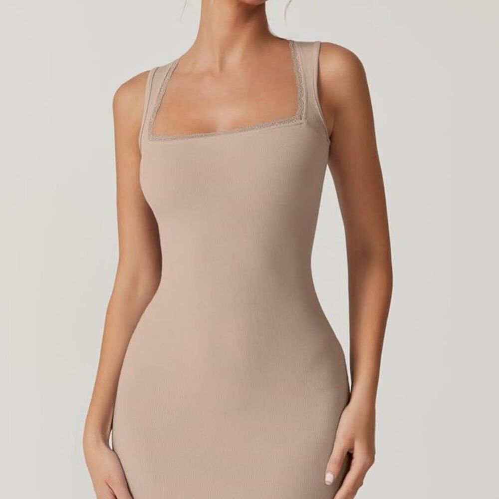 Sleeveless Square-Neck Maxi Dress in Nude